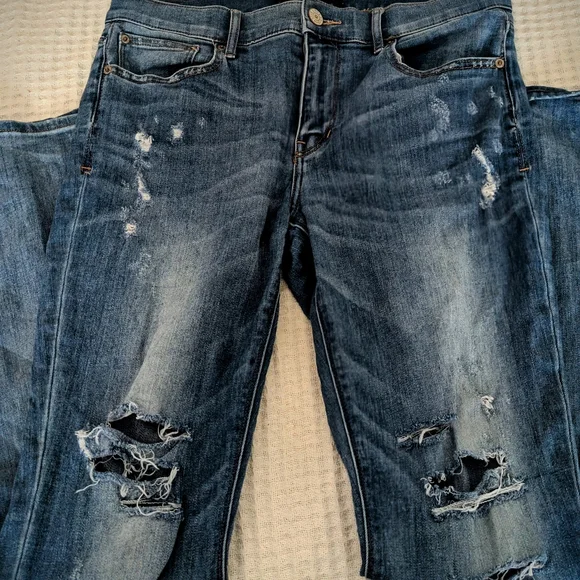 Express Blue Boot Cut Jeans with Vintage Distressing - Picture 2 of 6